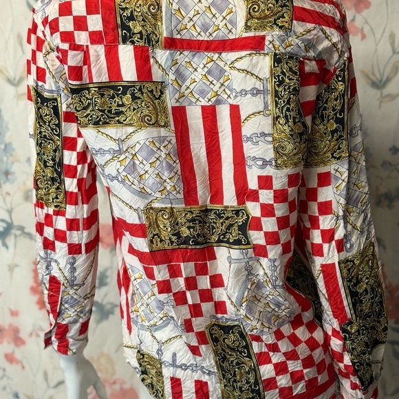 Vintage Silx Women's Red and Black Patterned Blouse - Picture 6 of 12